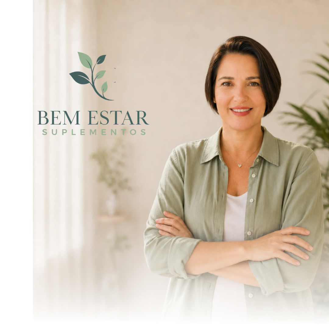 Bem Estar Suplementos, com Liliane em um ambiente claro e natural